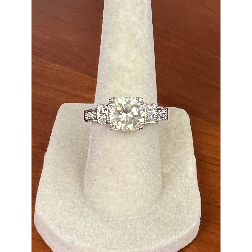 Round Cut Solitaire Accent Engagement Ring Silver Tone Size 6